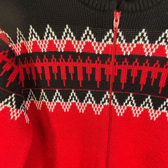 VINTAGE Puritan Red Black White Full Zip 80s Preppy Aztec Retro Ski Wool Blend M - Picture 3 of 6
